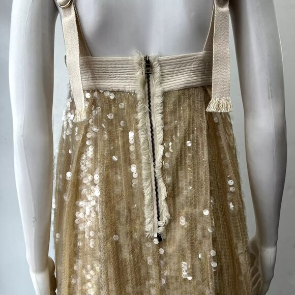 $1200 Odeeh Champagne Sequin Tulle Pocket Long Delicate Dress size 0/FR 32 - Picture 7 of 9